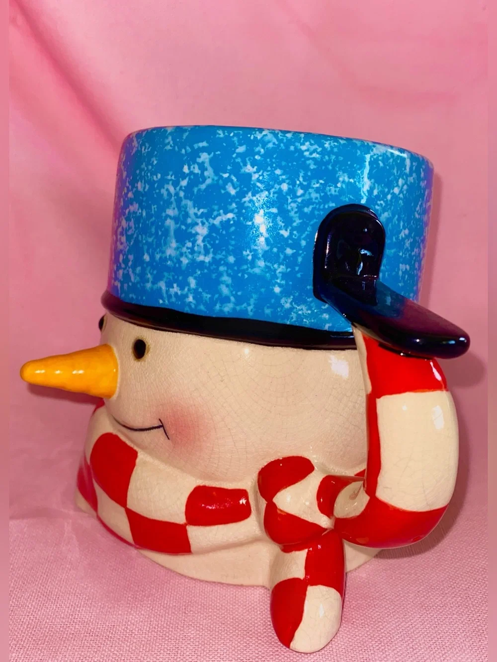 Mitford Hallmark & Jan Karon Snowman Mug Checkerboard Red Blue Hat Christmas Cup